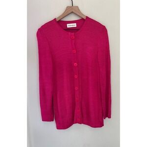 Vintage Yves Saint Laurent YSL Hot Pink Button Front Cardigan Sweater Size M